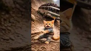 Little cat save all people from Bus in Trench 🥹 #shorts #cat