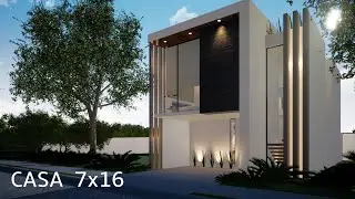 CASA 7x16 MTS CON 4 RECÁMARAS Y JARDÍN INTERIOR | HOUSE 7X16 MTS Recorrido virtual 3D