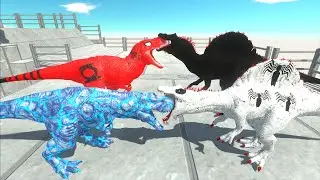 ICE T-REX VS RED LANTERN T-REX VS WHITE VENOM SPINO DEATH FALL - Animal Revolt Battle Simulator