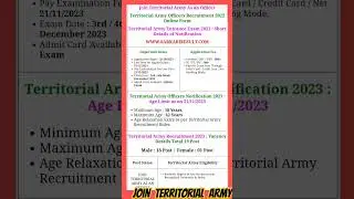 Join Indian Army as an Officer Territorial Army joining as officer TA notification out #job #army