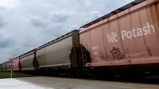 EX CREX LEADER/2+1+1/CN B730 w/ CN Engines 3971 & 3041 lead this long EB Loaded Potash train by