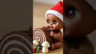 🎄🍫 Cute Christmas Baby Doll with Chocolate Roll Cake