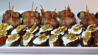 DÁTILES CON BACON Y DÁTILES RELLENOS DE QUESO CREMA CON NUECES. Dos aperitivos fáciles y buenísimos!
