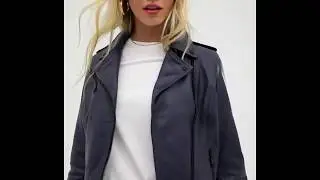 Coloured leather biker jacket in navy