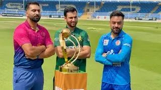 Trophy unveiled | Pakistan, Afghanistan, UAE captains unveiled Tri nation trophy at Sharjah Stadium
