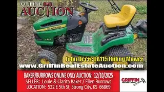 John Deere LA115 Riding Mower (12/10/2025 Baker/Burrows Online Auction)