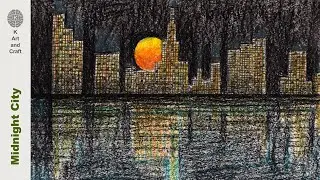 How to draw midnight city scenery midnight city reflection scenery Night city scene drawing