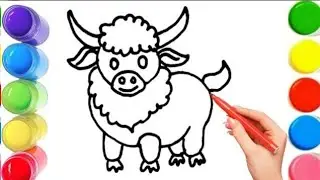 How To Draw cute bull Drawing, Painting & Coloring For Kids and Toddlers_ Child Art 🐋🌈🎨
