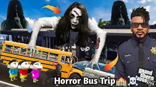 GTA 5: Franklin & Family Horror School Bus Trip☠️Shinchan Left alone In Horror House😭💔 Ps Gamester