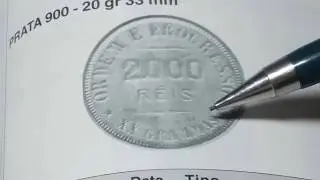 Moeda de prata 2000 R&eacute;is 1907(Normal e revessos invertida e hori). Valor pelo cat&aacute;logo novo de 2018.