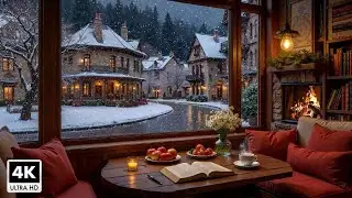 Beautiful Winter Coffee Shop ~ Relaxing Jazz Piano Music and a Warm Fireplace for Study & Sleep