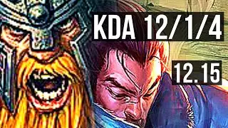 OLAF vs YASUO (TOP) | 12/1/4, 67% winrate, Legendary | EUW Master | 12.15
