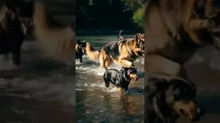 DOGS RUNNING IN WATER