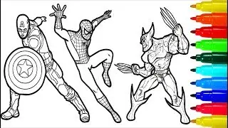 Spiderman Iron Man Deadpool Captain America Wolverine Coloring Pages | Superheros Coloring Pages