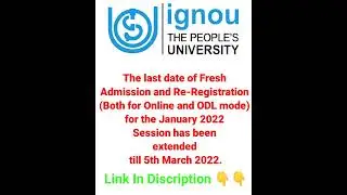 IGNOU Last Date Extended For Fresh Admission and&nbsp;Re-Registration (Both for Online and ODL mode)