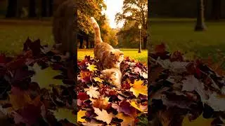 Mother Cat & Kitten's Magical Autumn Leaf Adventure 🍂 Cute Cats Playing in Leaves #cat #catshorts