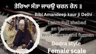 Learn~ tereya santa jaacho charan rein on harmonium (bibi amandeep kaur ji delhi) female scale 