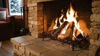 burning fireplace inside a cozy house during snow fall.🔥🔥