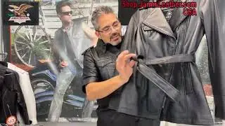 L10870BTZK - Women's 3/4 Belted Ultra Premium Leather Motorcycle Jacket 1