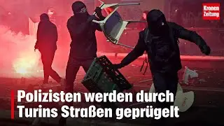 Polizisten werden durch Turins Stra&szlig;en gepr&uuml;gelt | krone.tv NEWS