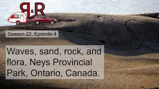 Waves, sand, rocks and Arctic Plants, Neys Provincial Park, Ontario, Canada