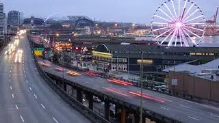 TIME LAPSE SEATTLE WATERFRONT FERRIES AND FERRIS WHEEL