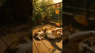 Calico Cat Rolling on Balcony &ndash; Ultra-Realistic Cinematic Scene with Falling Leaves #ai #cat