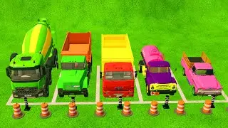 Trucks With COLORS - TATRA MIXER TRUCK and VOLVO BOX TRUCK with MERCEDES FLATBED TRAILER TRUCK