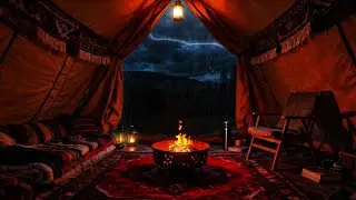 Heavy Storm Lulls You To Sleep After 5 Min😴A Rustic Tent With A Crackling Fireplace | Stress Relief