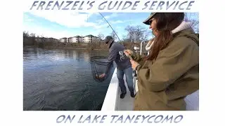Tracy Frenzels Guide Service in Branson catching trout on Lake Taneycomo featuring Natalia Gonzales.