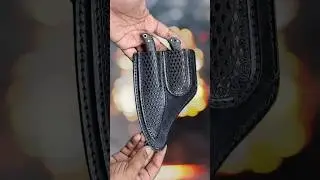Damascus Knife Set: Box Weave Micarta Handles & Hand Tooled Dual Leather Sheath! 🔥 #knives #edc