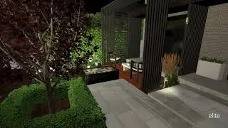 Elite Stone & Garden - Frontyard Modern Landscape Design with Water Feature
