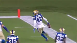 Winnipeg Blue Bombers DeAundre Alford 1st Career CFL Interception Pick 6
