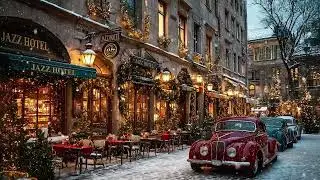 Уютный джаз в кафе на улице ⛄ Зимняя атмосфера снегопада для спокойствия и концентрации