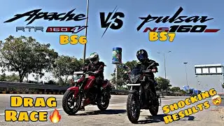 2025 TVS Apache RTR 160 4V BS6 VS BAJAJ Pulsar NS 160 BS7 🔥 || Drag Race 🤯 || Shocking Results