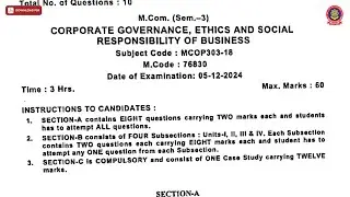 MCOM 3RD SEM CORPORATE GOVERNANCE ETHICS AND SOCIAL RESPONSIBILITY DEC 2024 | PTU