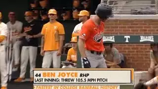 Ben Joyce Tennessee Pitcher throws a 105.5 MPH pitch | Fastest in College Baseball History