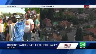 Long line of supporters, some demonstrators outside 'Fighting Oligarchy' tour in Folsom