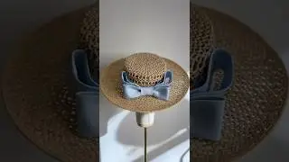 Blue Bow Boater Hat, Handcrafted by Elena Shvab Millinery London
