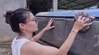 The girl helped her neighbor repair a broken lawn mower.