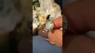 Australian Opal Emerald Diamond Art Deco Style Halo Ring