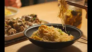 Daily dining table｜Fried rice noodles&middot;Steamed taro spareribs&middot;Boiled choy sum