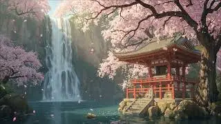 🌸 Tranquil Temple Waterfall | Soothing Nature Sounds for Sleep
