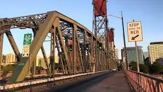 Early morning walk across the Hawthorne Bridge in Portland, Oregon. July 13, 2023