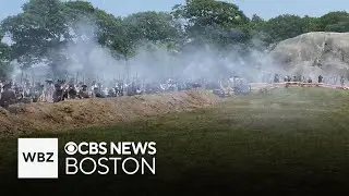 Reenactors depict the Battle of Bunker Hill in Gloucester, 250 years later