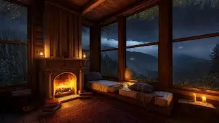 Cozy Cabin with Fireplace and Thunderstorm | Rain Sounds for Sleeping and Relaxation