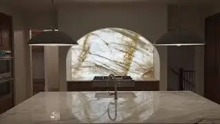 Backlit Cristallo Quartzite Range Backsplash | Custom LED Light Panels | Luxury Kitchen Design