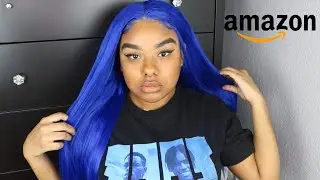 TESTING CHEAP AMAZON LACE FRONT WIG & INSTALL Electric Blue Wig | lexiiixoxo