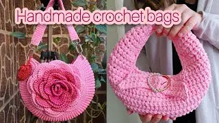 Handmade Crochet Pastel Soft Pink Handbags | Elegant & Trendy Crochet Bag Collection idea's🌸