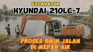 excavator hyundai 210lc-7 || process of making a sand mining road on the edge of the pond